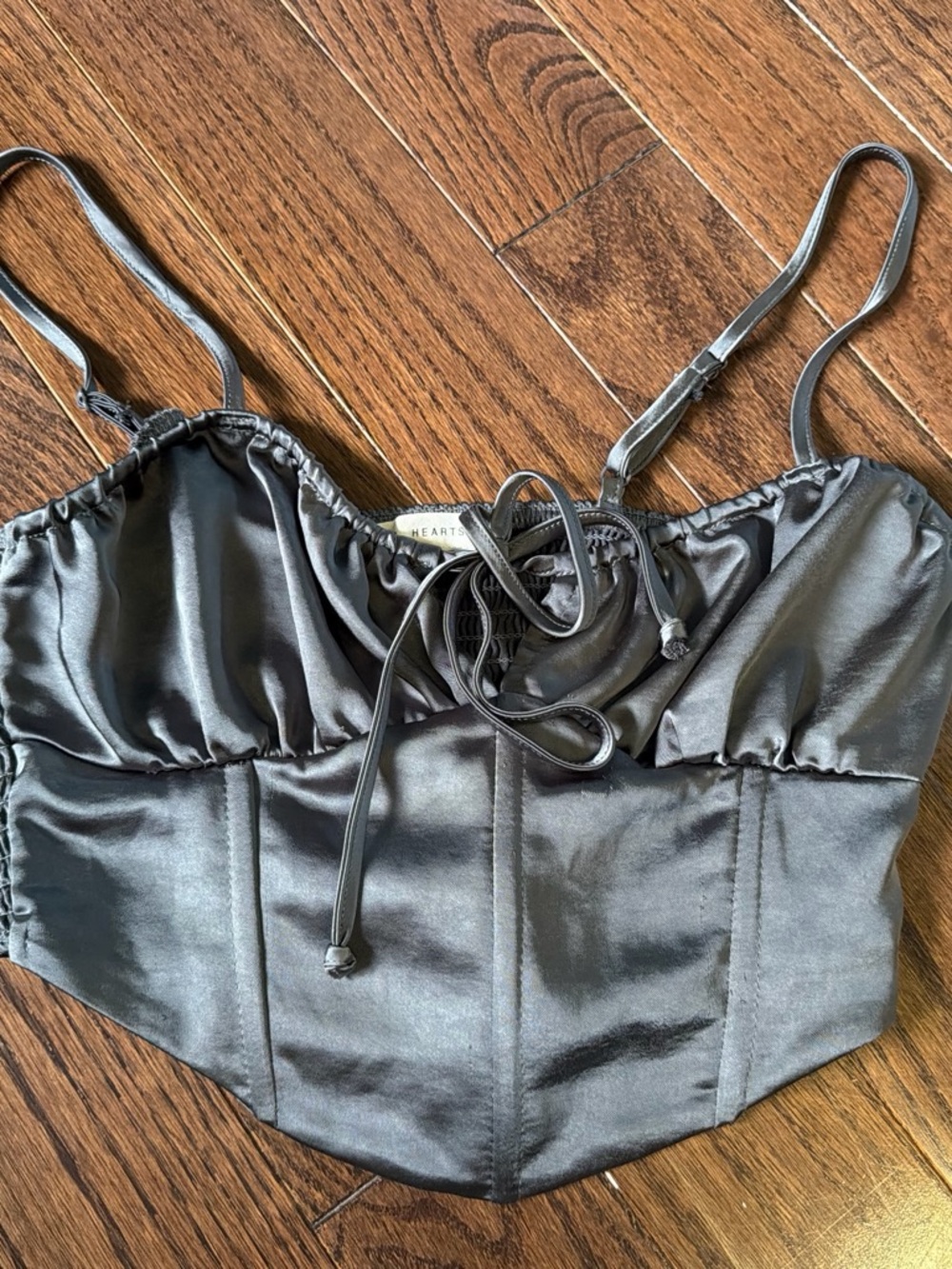 La Hearts Black Satin Corset Cami Top